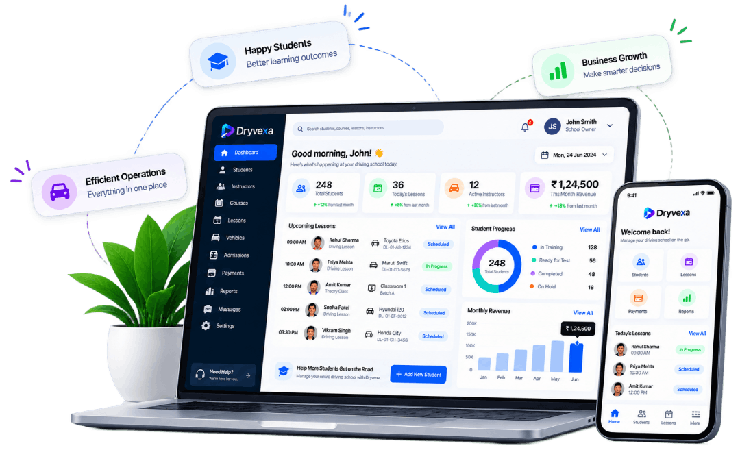 Dryvexa driving school management dashboard